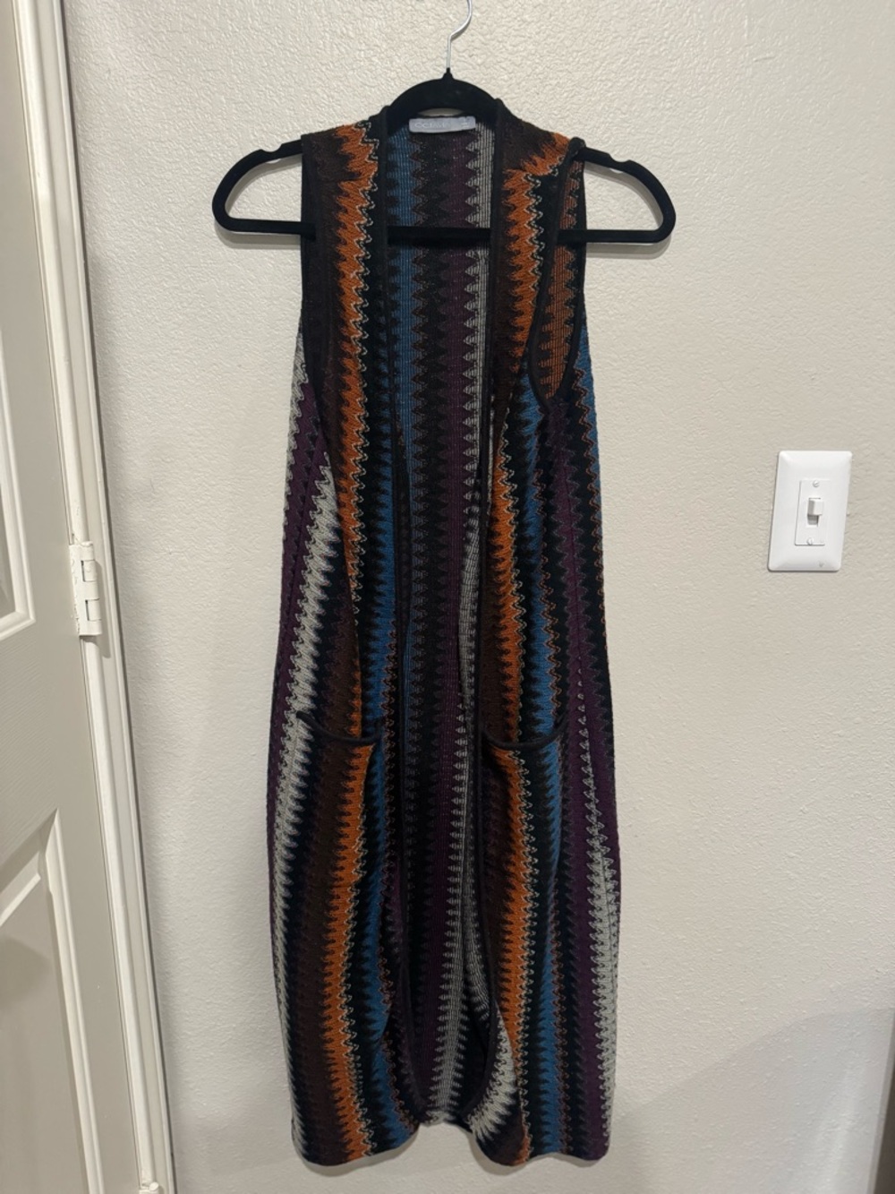 Multi-Colored Boho Knit Sleeveless Cardigan